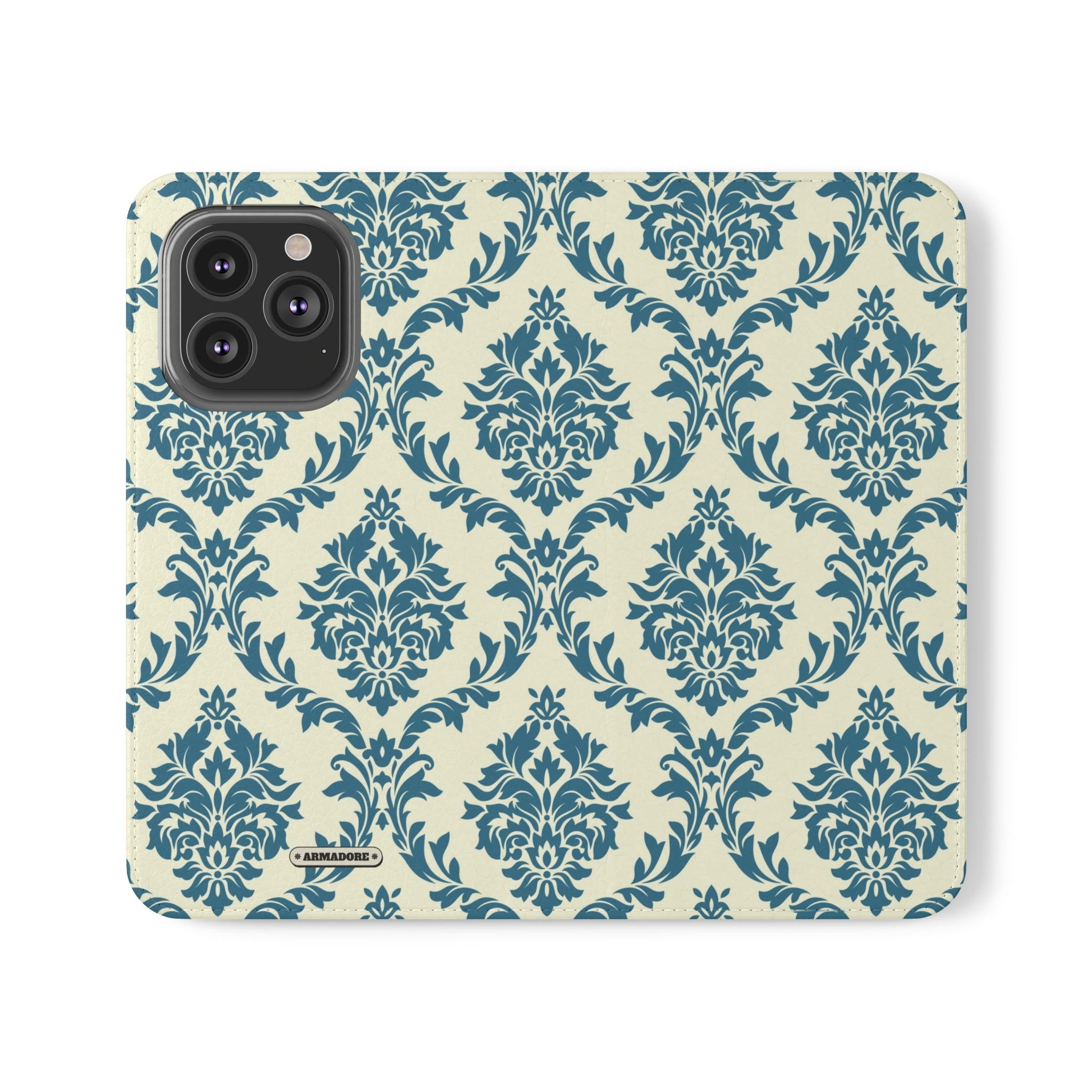 Cyan Floral  Vegan Leather Flip Case