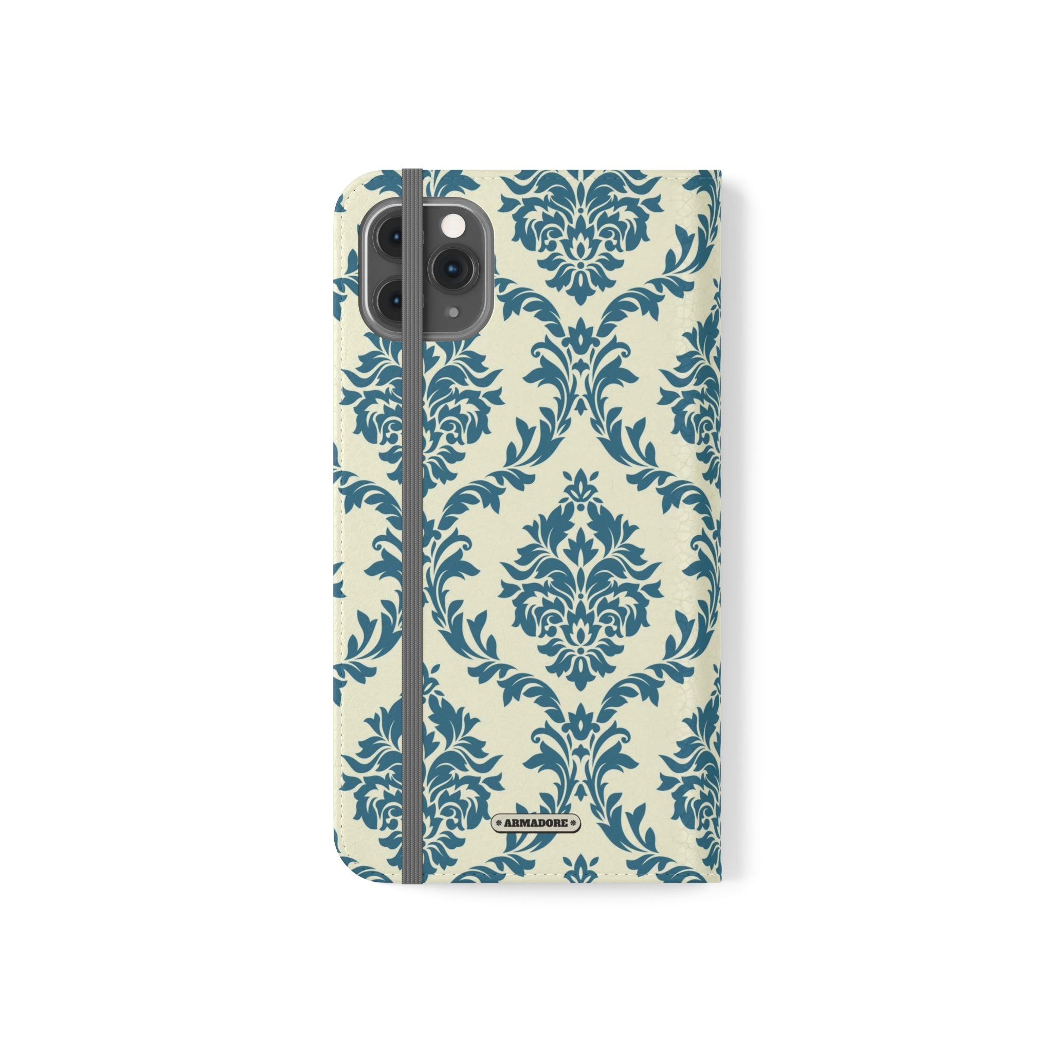 Cyan Floral  Vegan Leather Flip Case