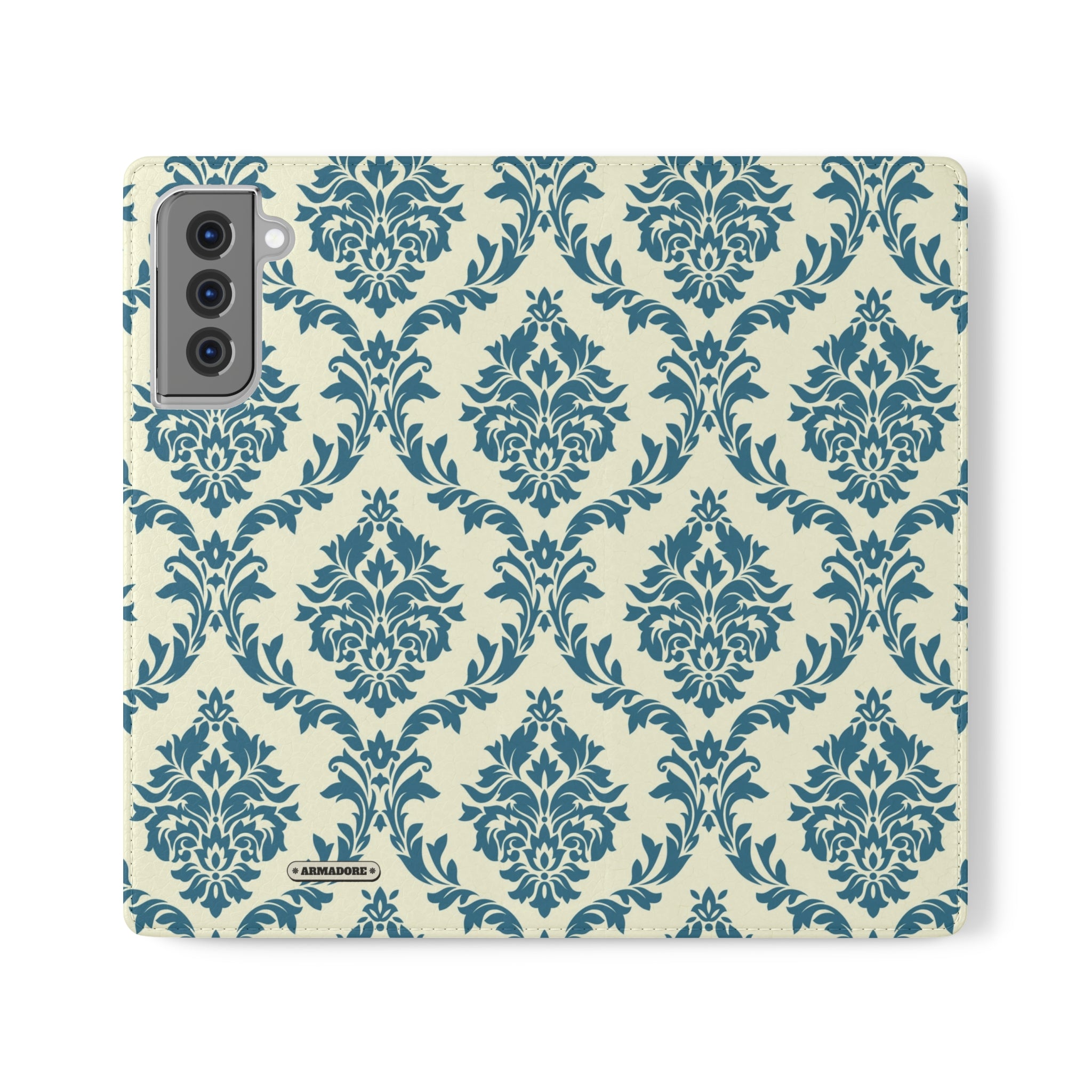 Cyan Floral  Vegan Leather Flip Case