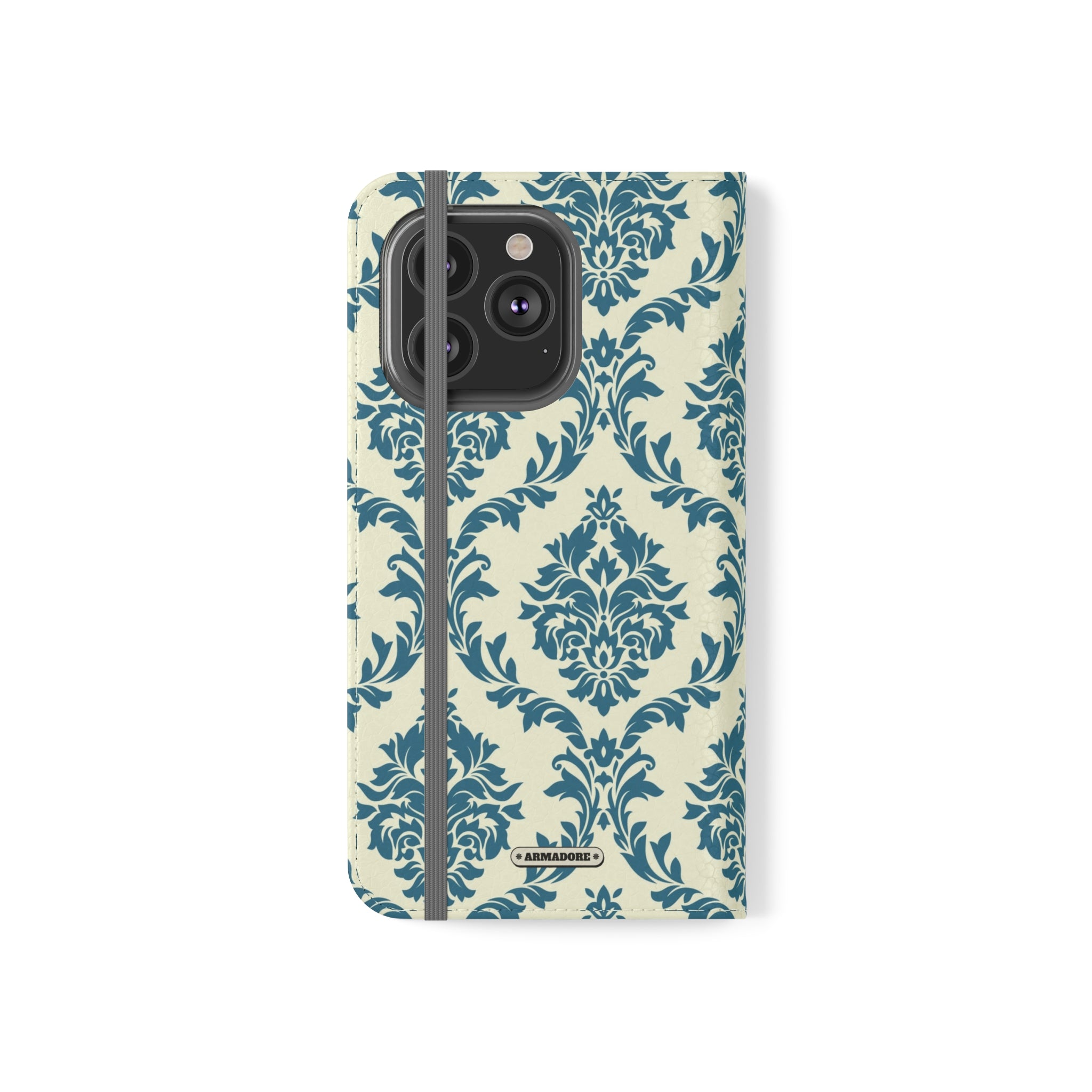 Cyan Floral  Vegan Leather Flip Case