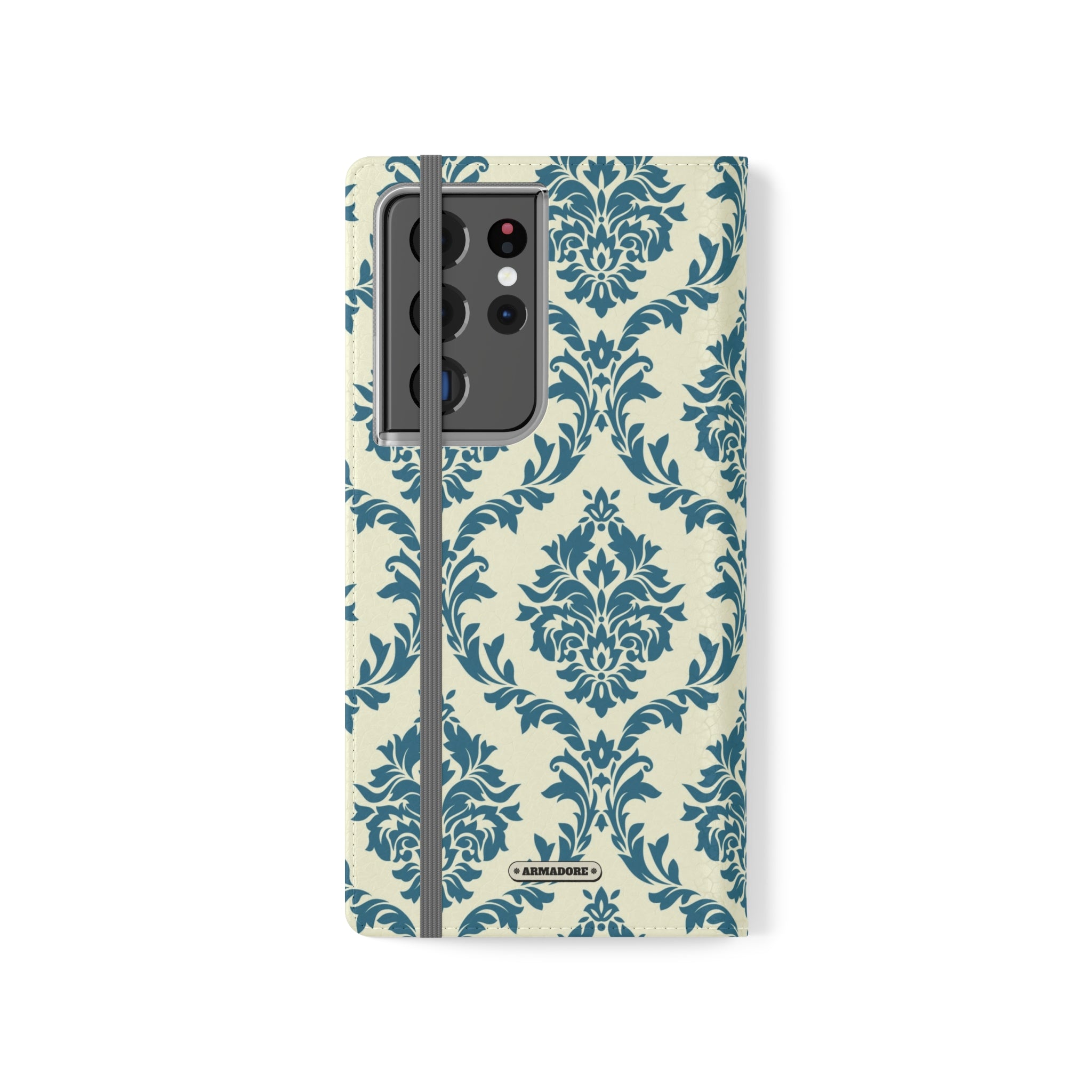 Cyan Floral  Vegan Leather Flip Case