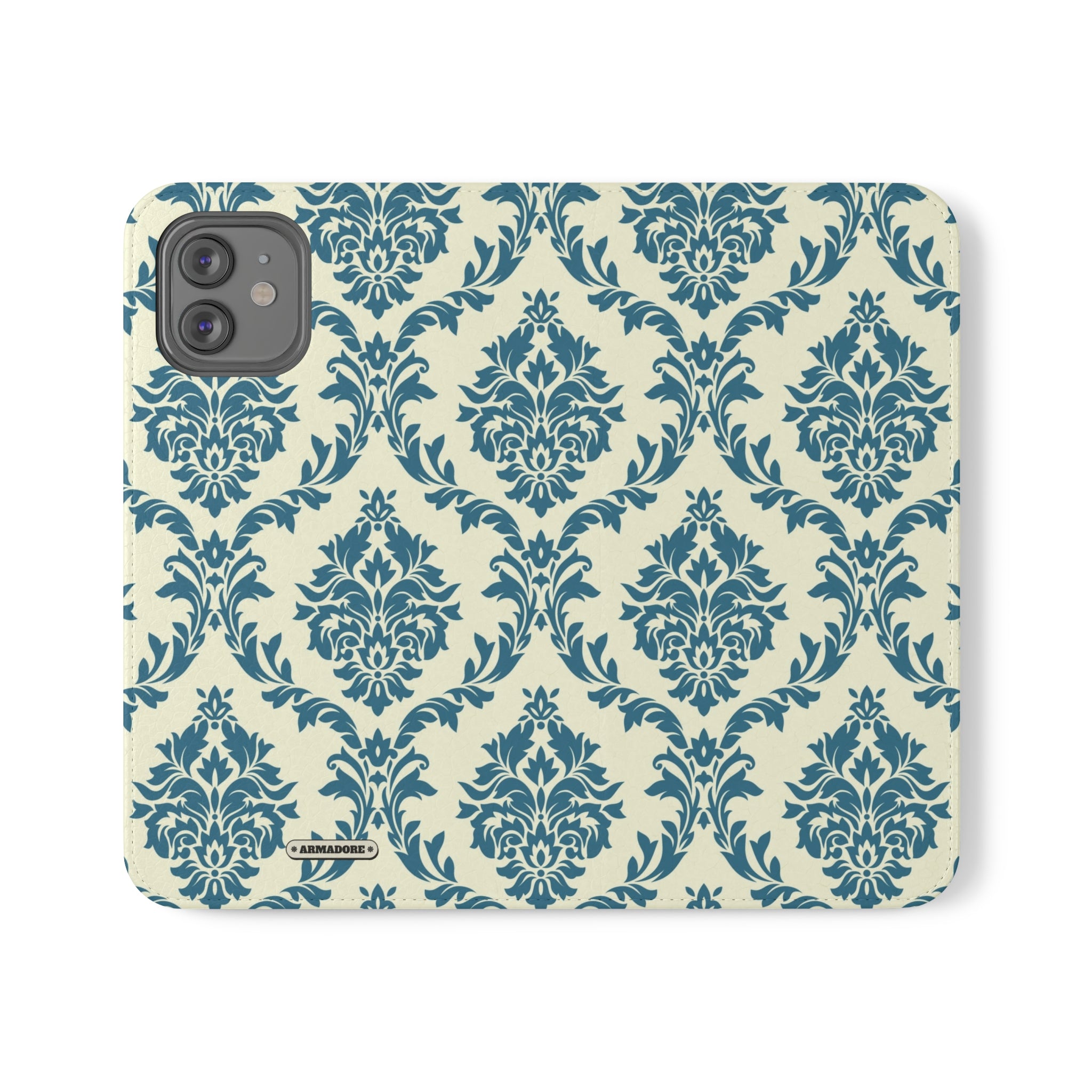 Cyan Floral  Vegan Leather Flip Case