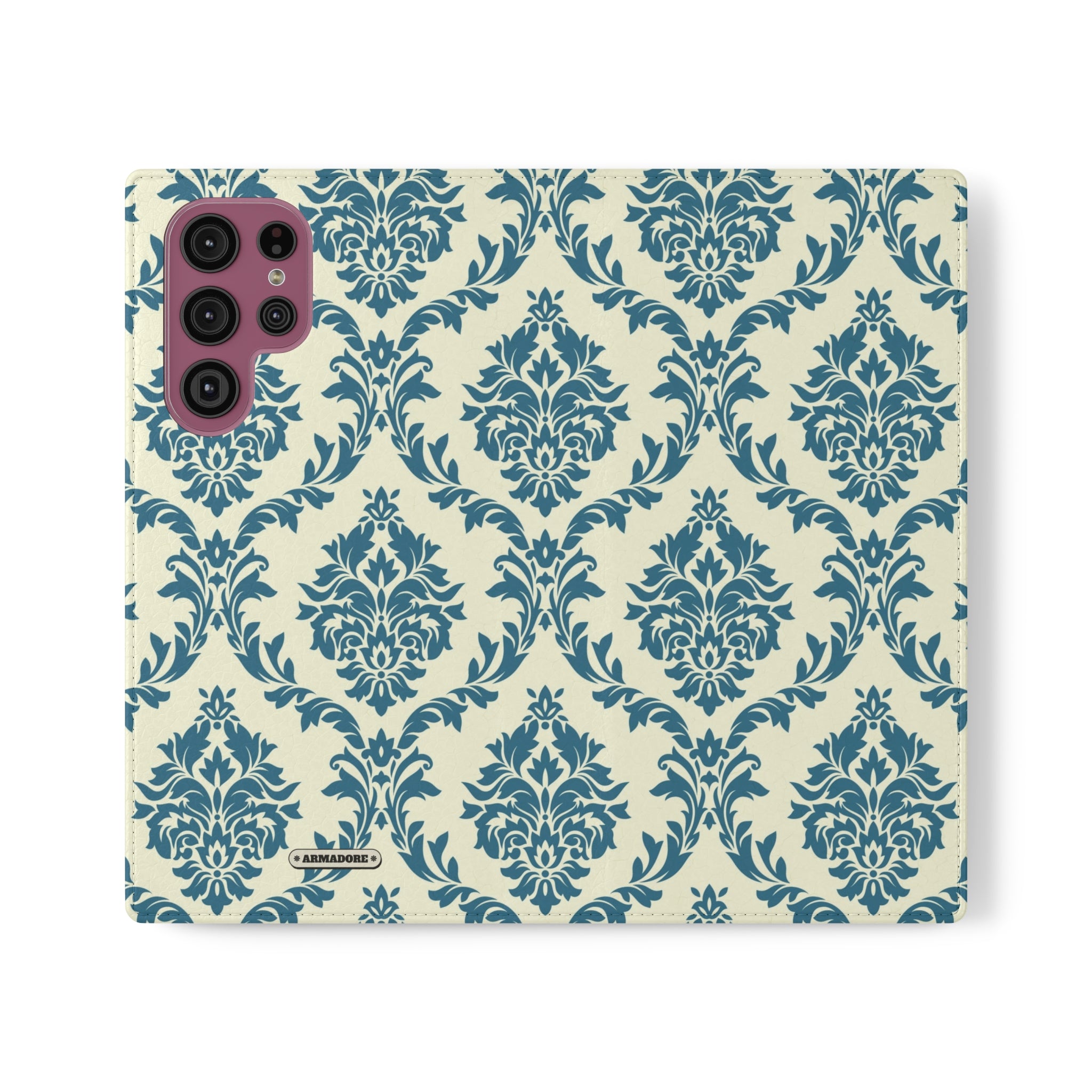 Cyan Floral  Vegan Leather Flip Case