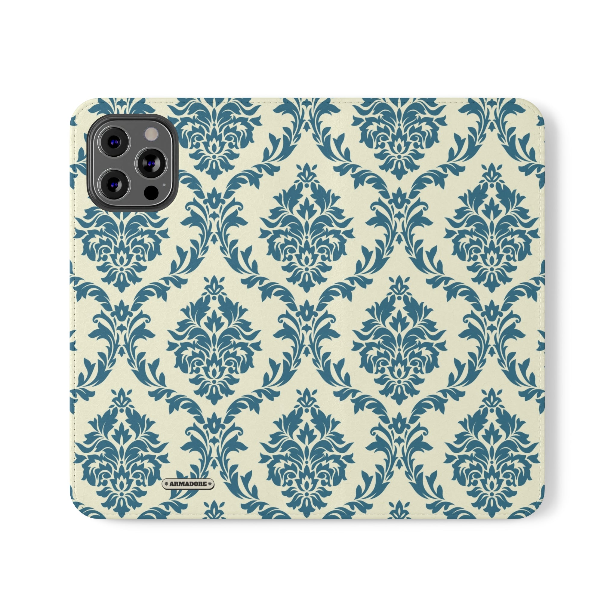 Cyan Floral  Vegan Leather Flip Case