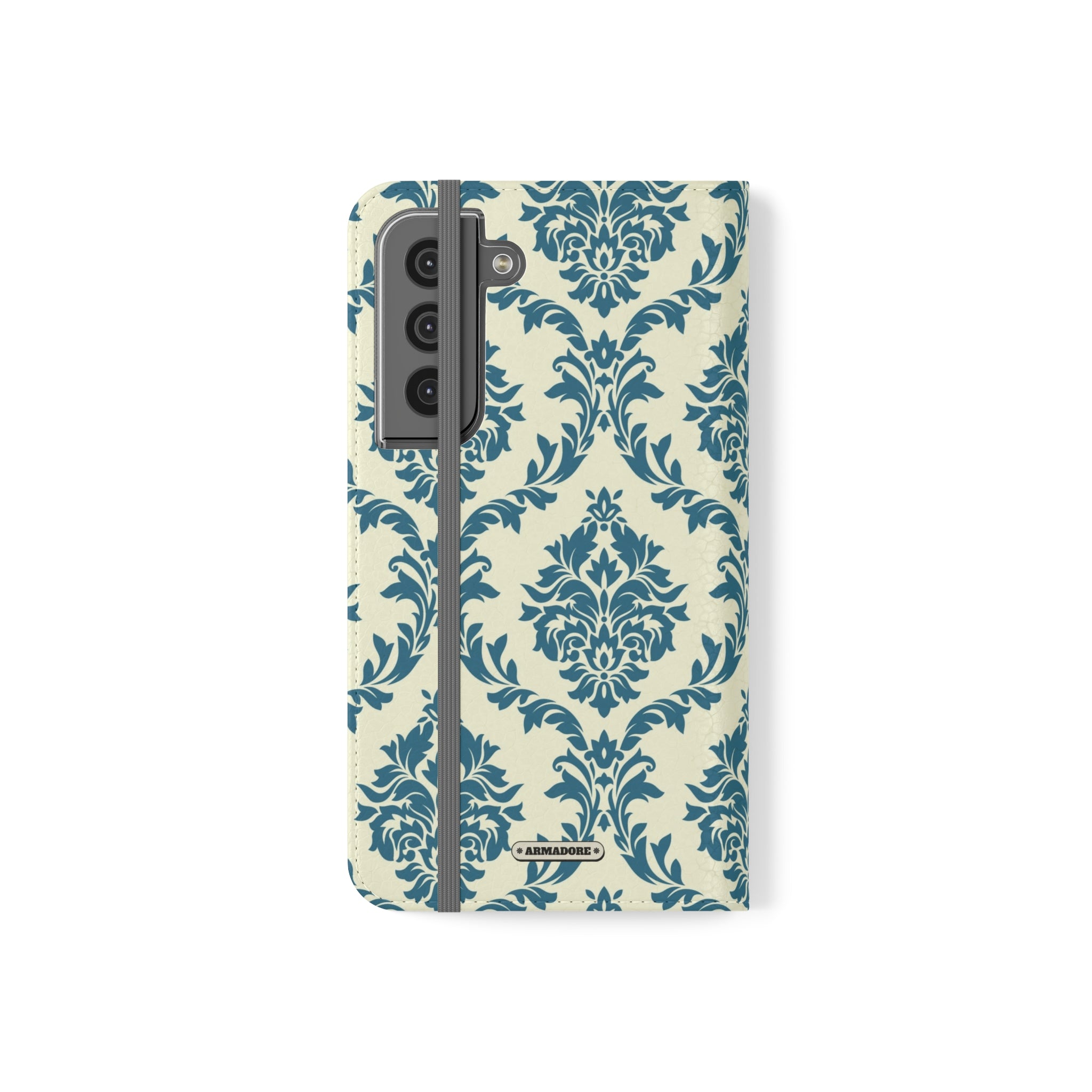 Cyan Floral  Vegan Leather Flip Case