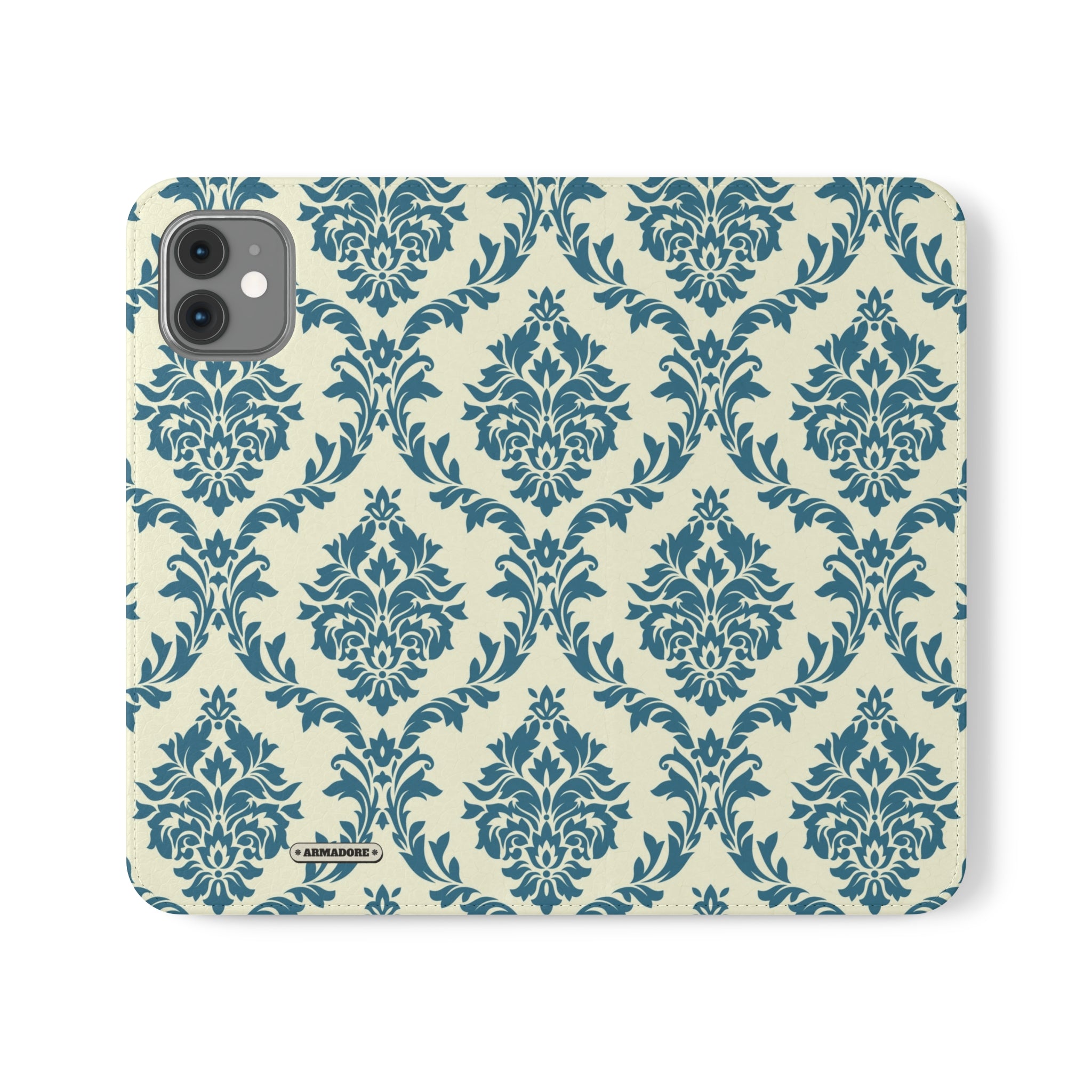 Cyan Floral  Vegan Leather Flip Case