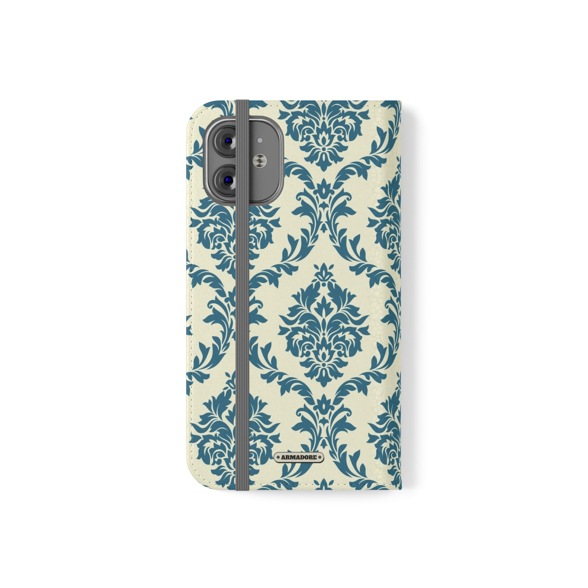 Cyan Floral  Vegan Leather Flip Case