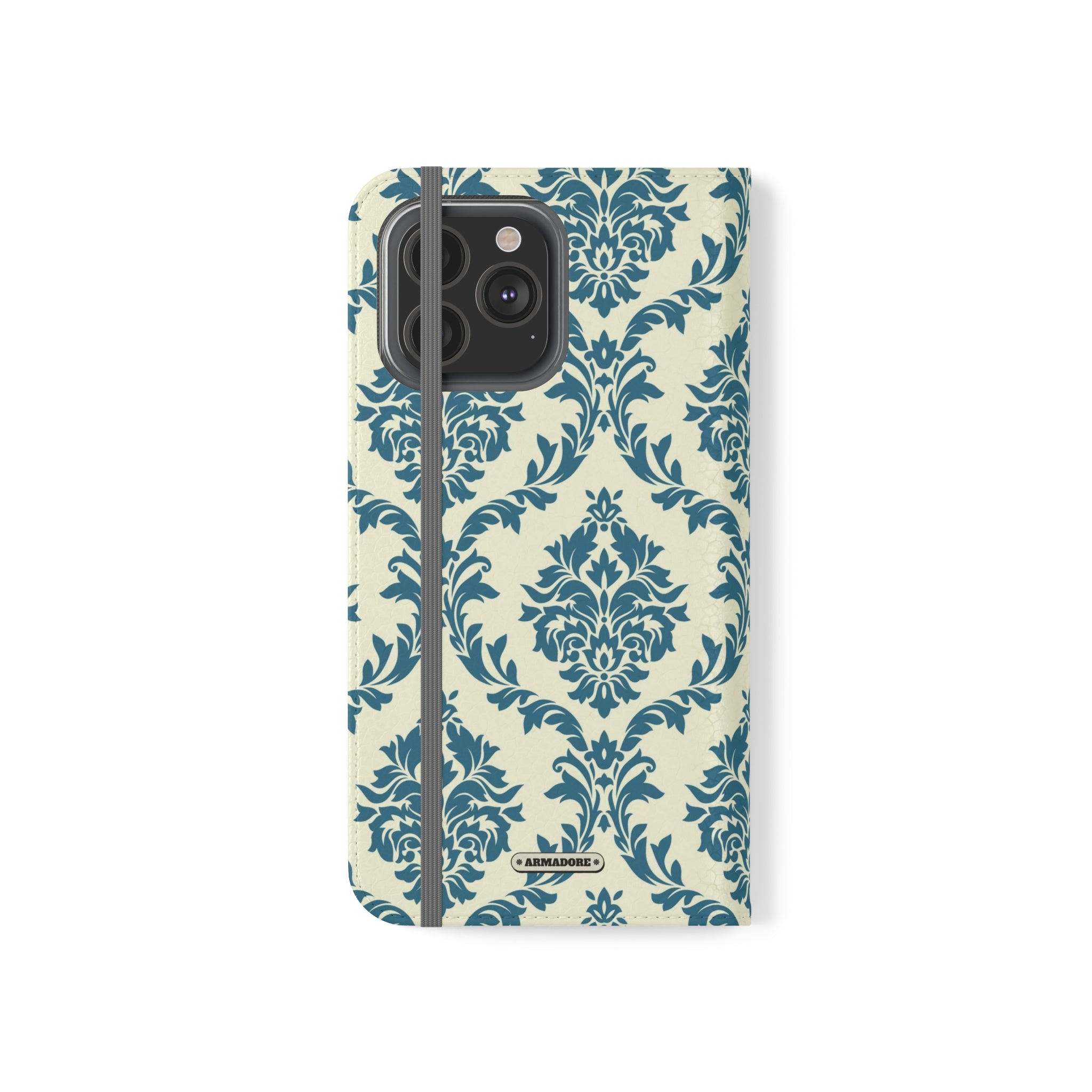 Cyan Floral  Vegan Leather Flip Case