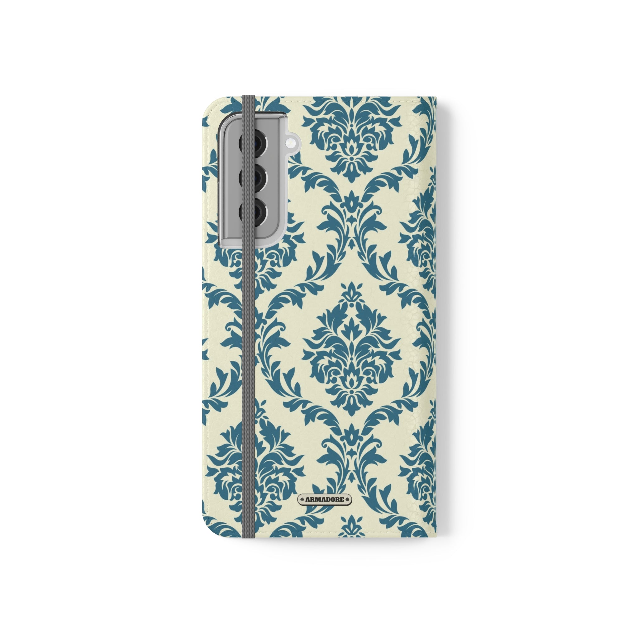 Cyan Floral  Vegan Leather Flip Case