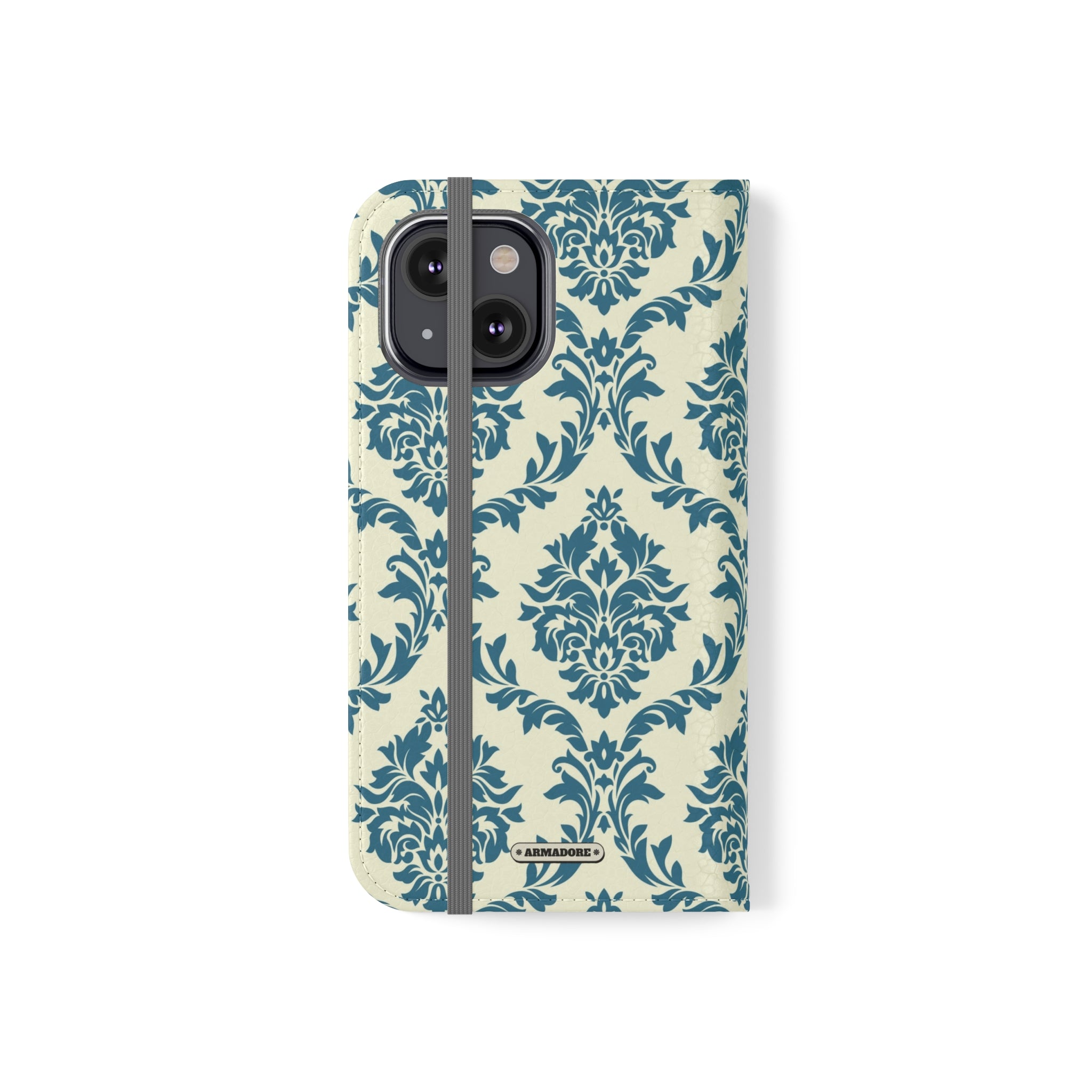 Cyan Floral  Vegan Leather Flip Case