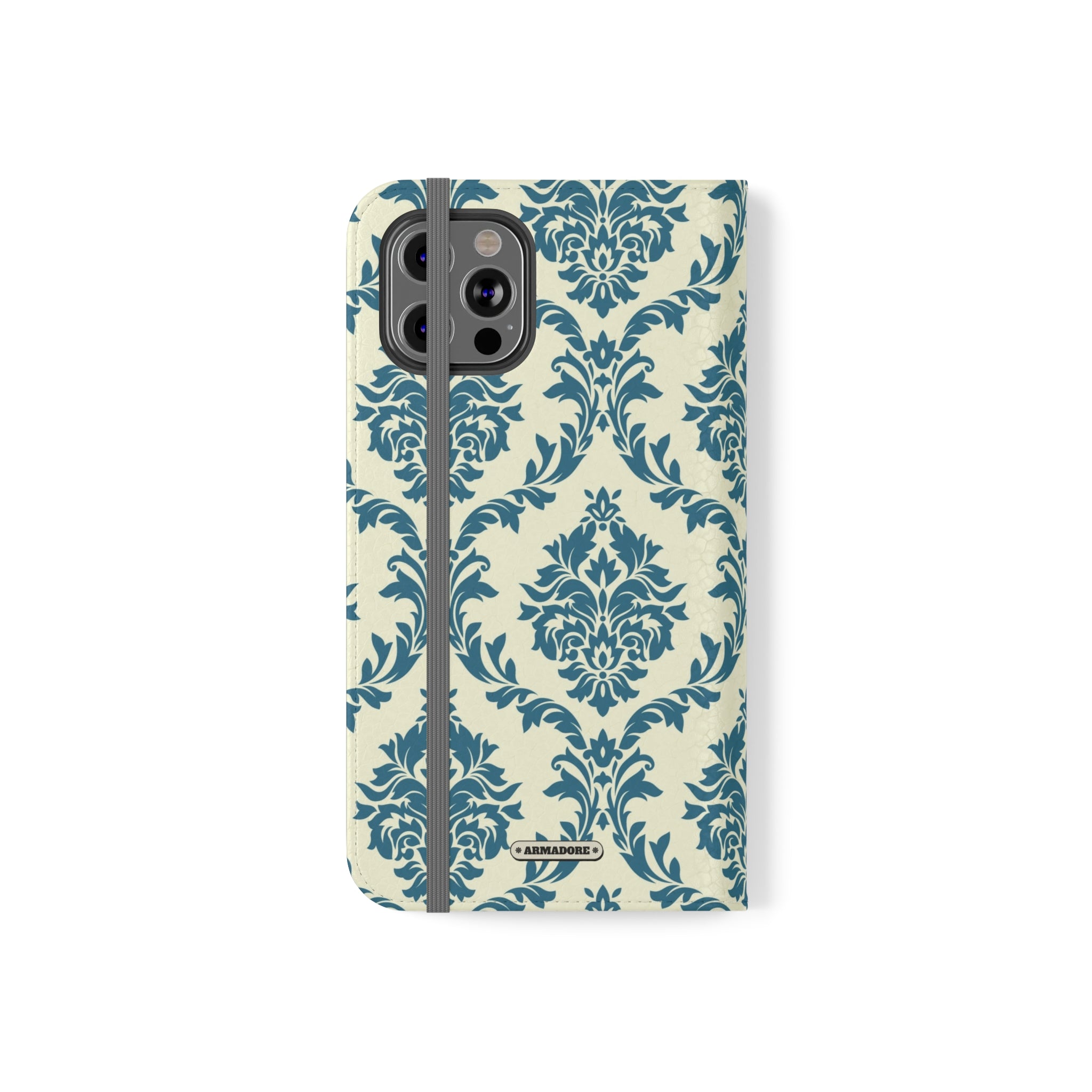 Cyan Floral  Vegan Leather Flip Case