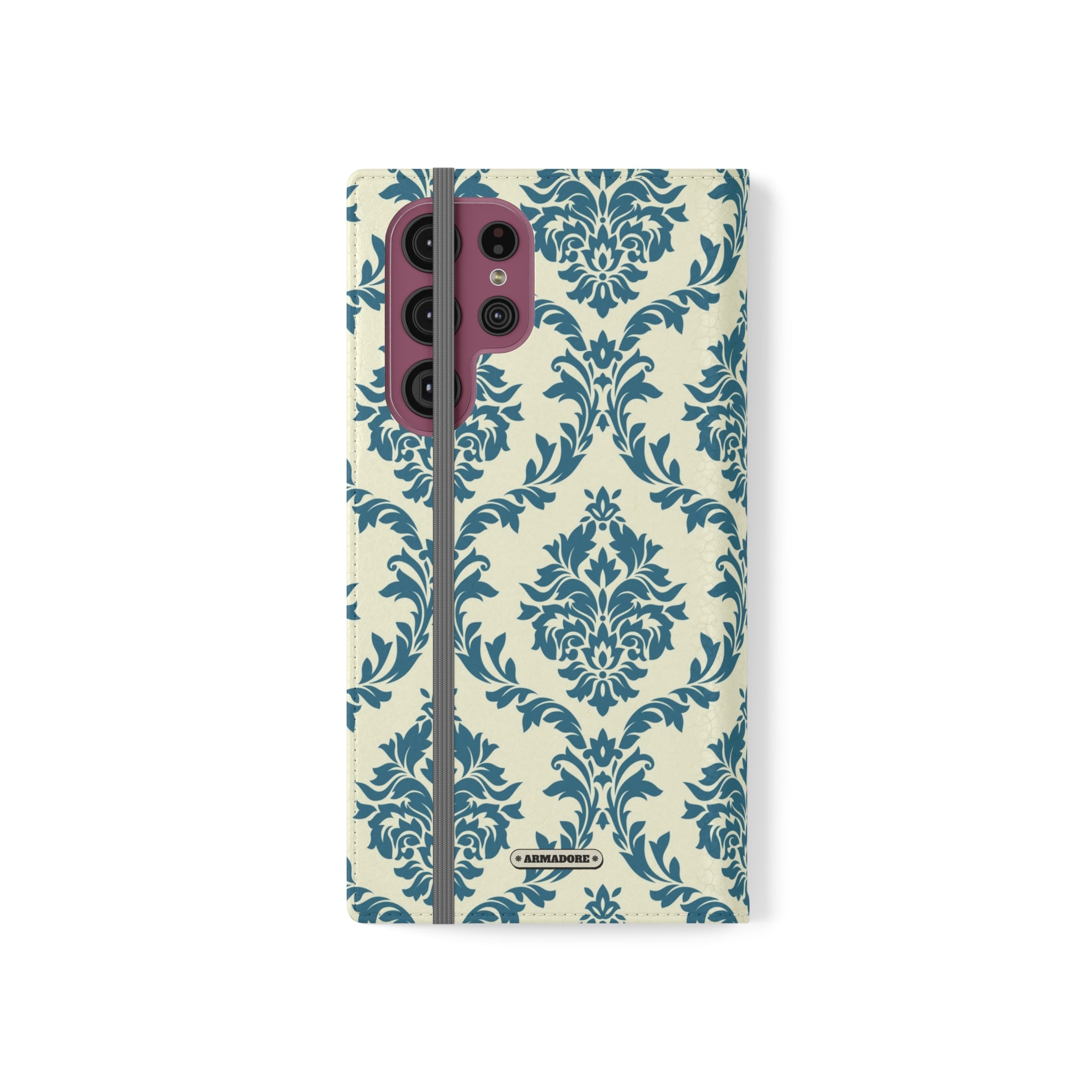 Cyan Floral  Vegan Leather Flip Case