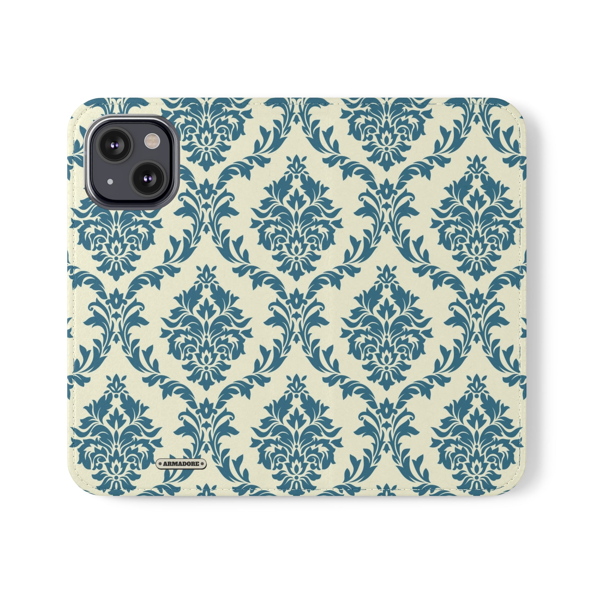 Cyan Floral  Vegan Leather Flip Case