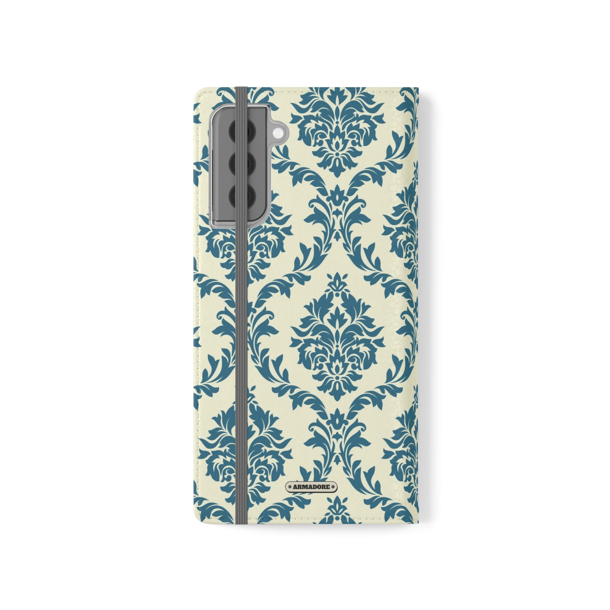 Cyan Floral  Vegan Leather Flip Case