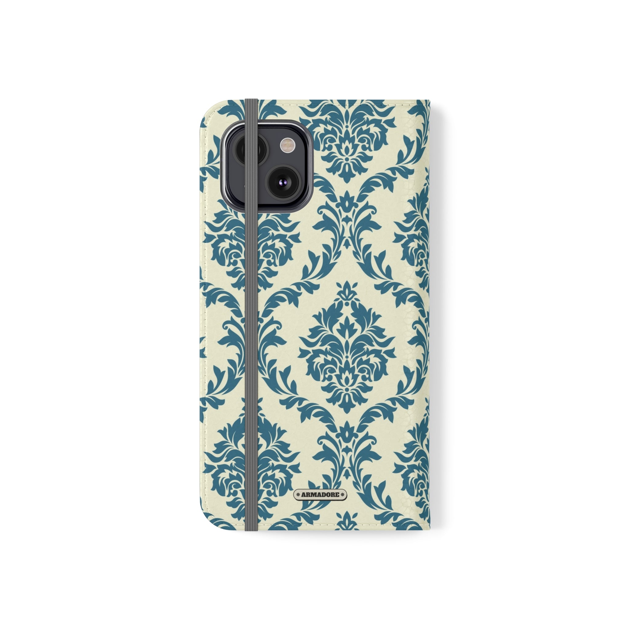 Cyan Floral  Vegan Leather Flip Case