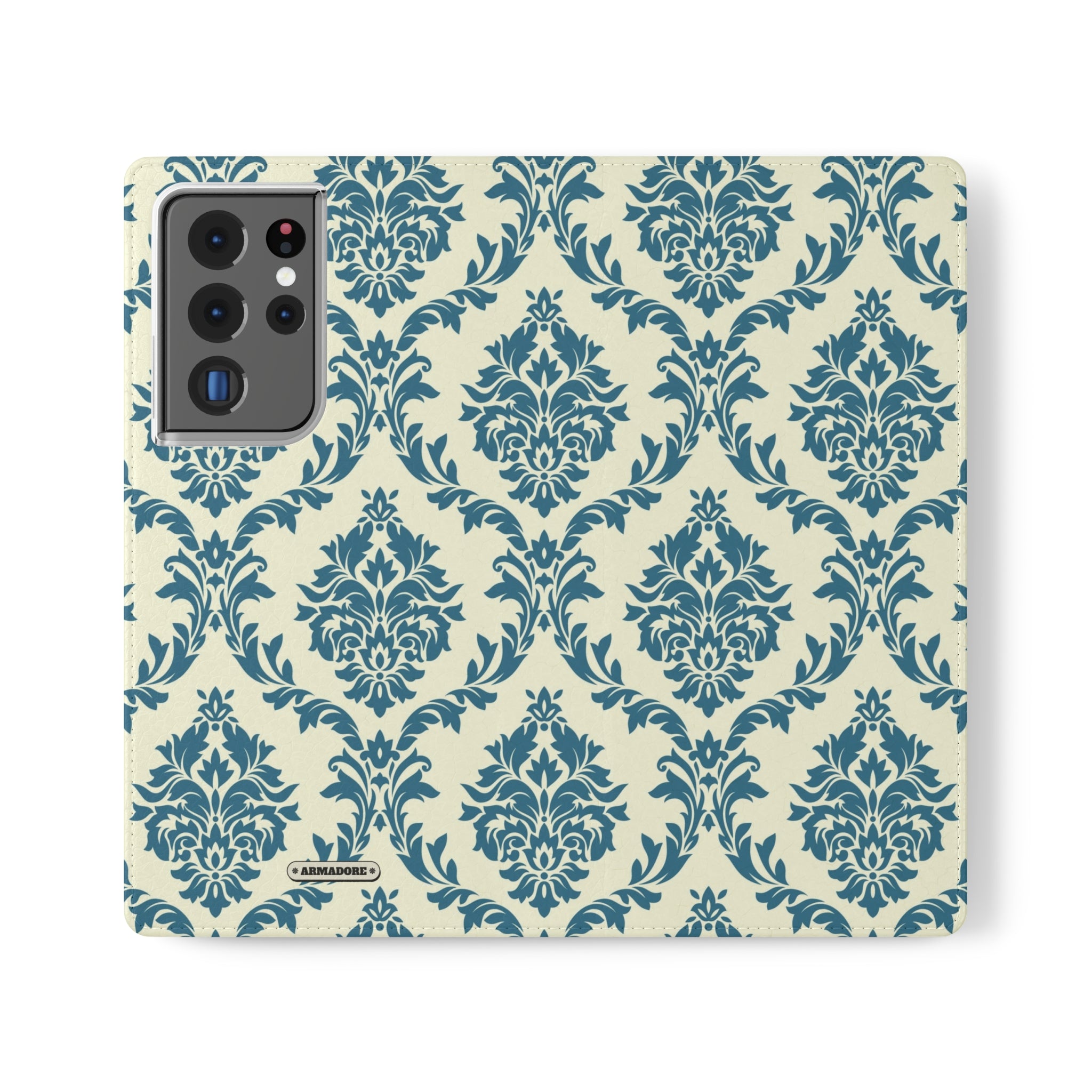 Cyan Floral  Vegan Leather Flip Case