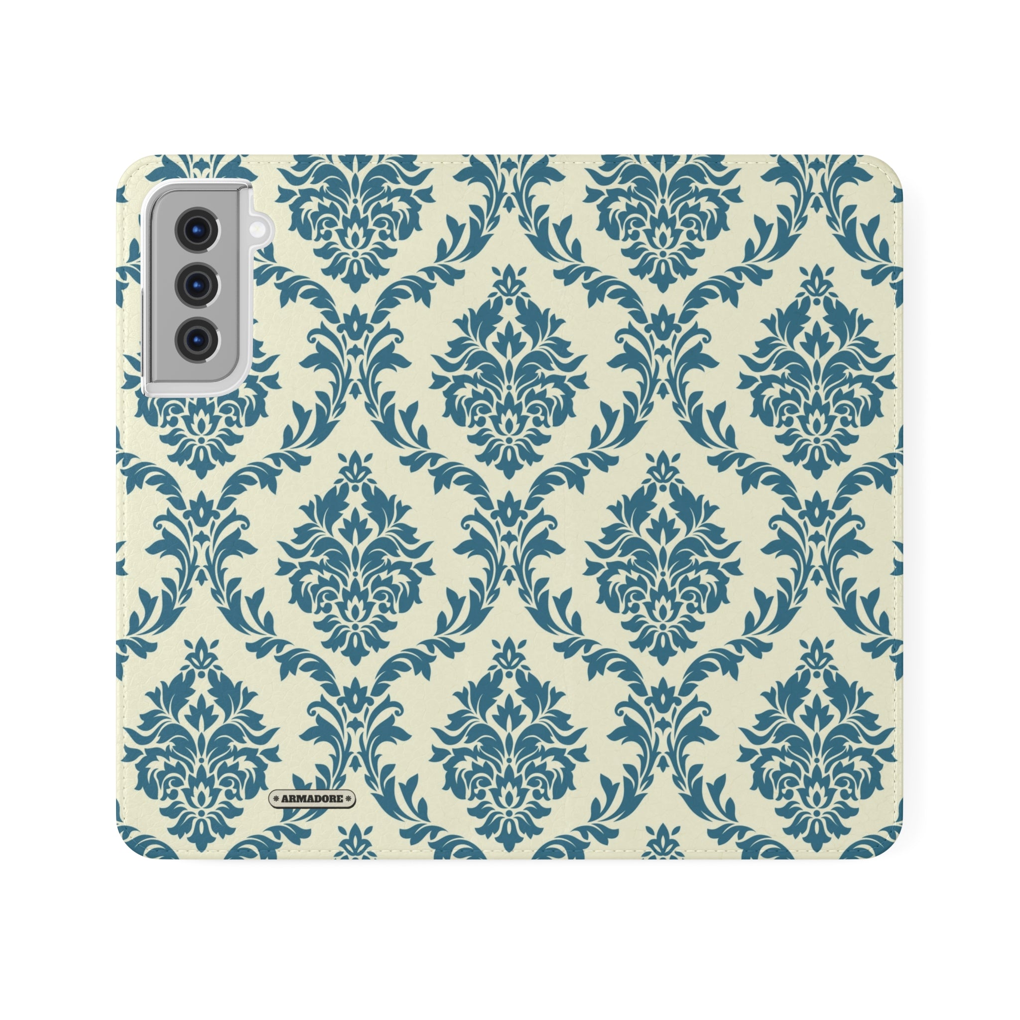 Cyan Floral  Vegan Leather Flip Case