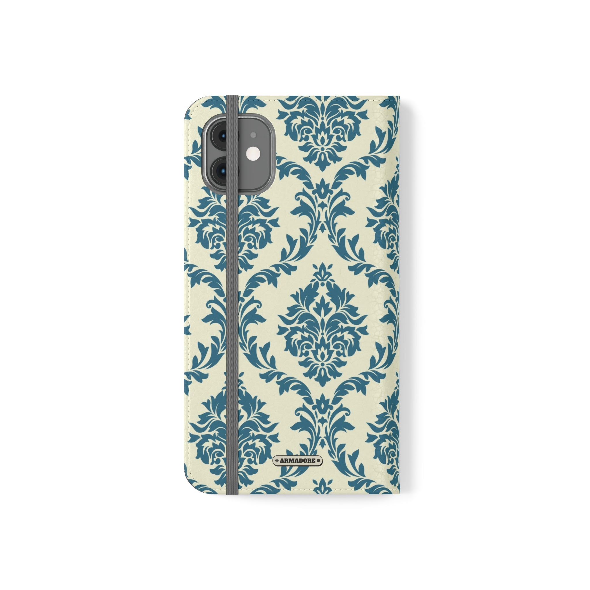 Cyan Floral  Vegan Leather Flip Case