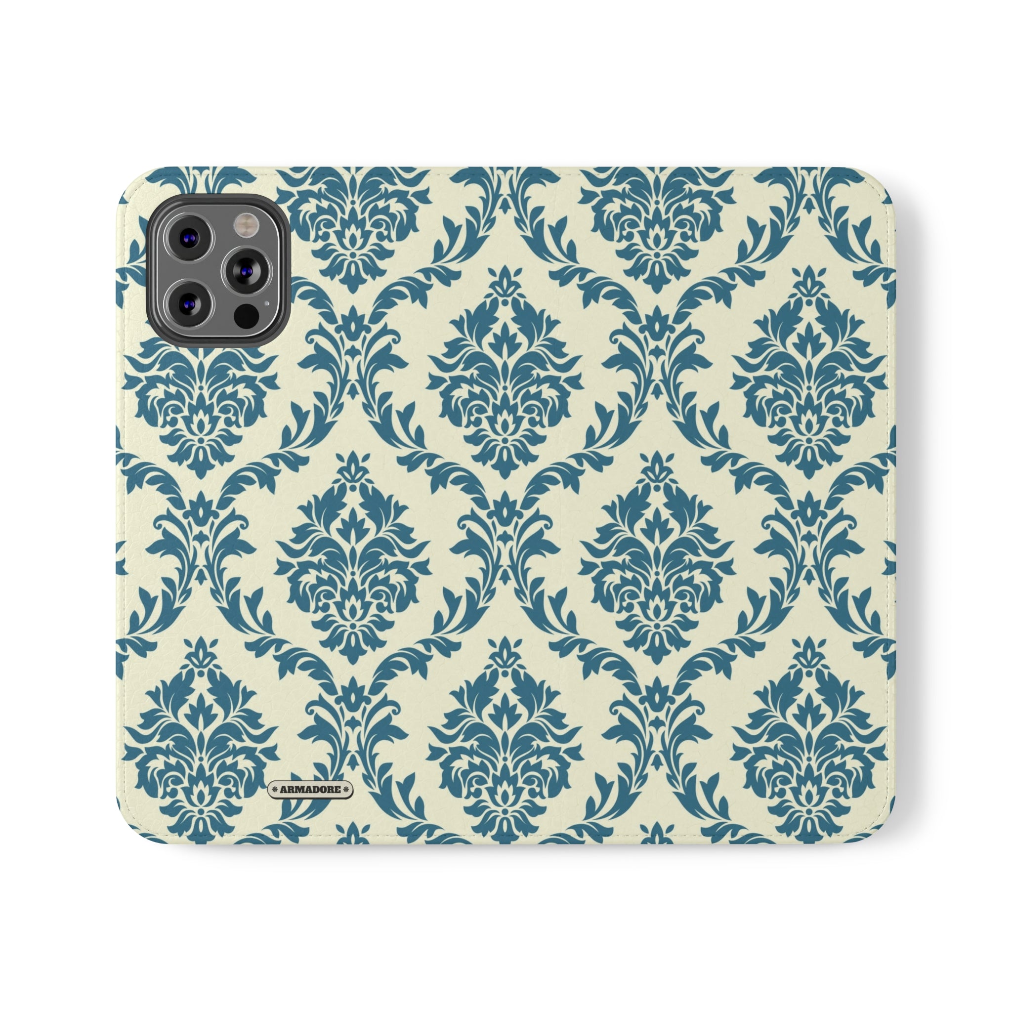 Cyan Floral  Vegan Leather Flip Case