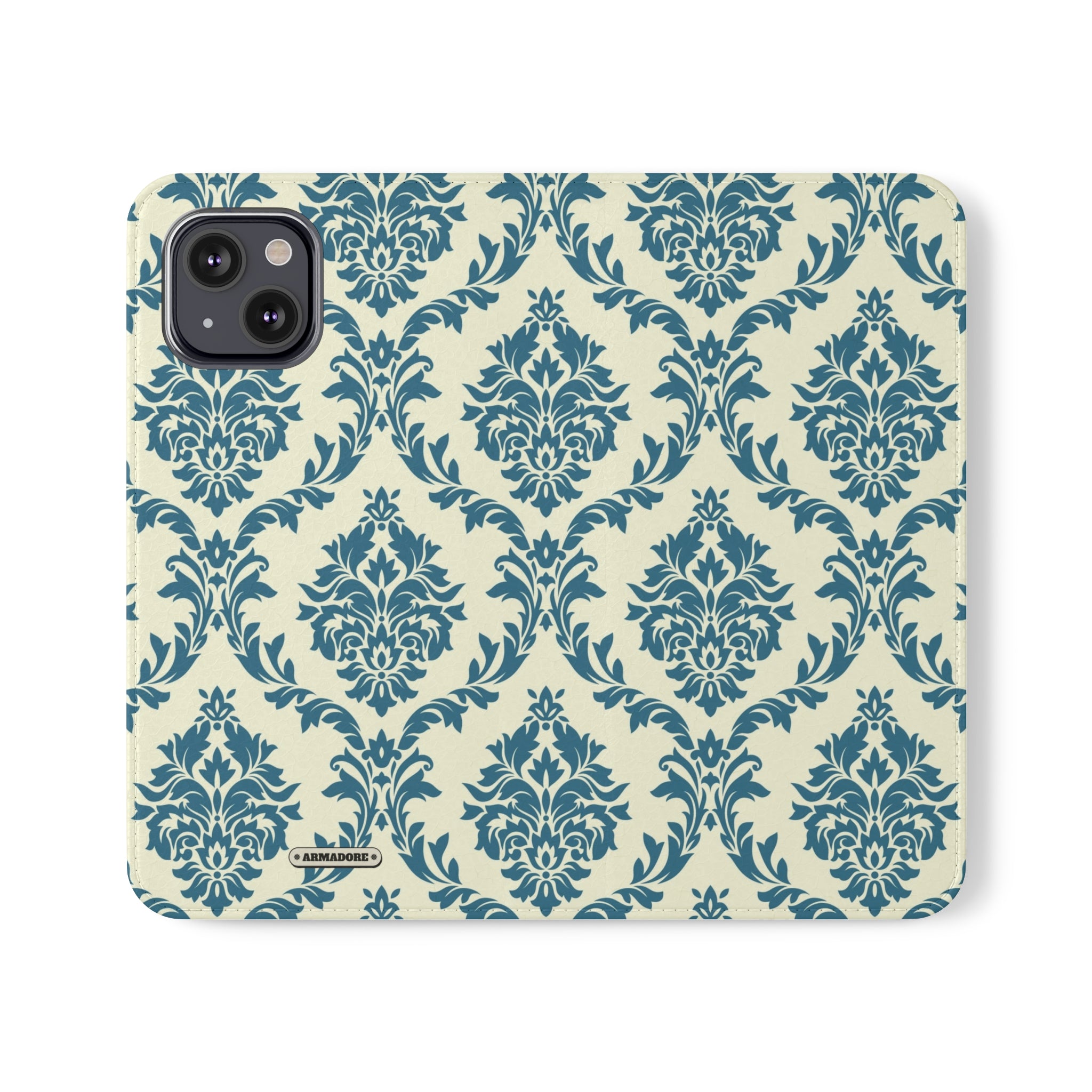 Cyan Floral  Vegan Leather Flip Case