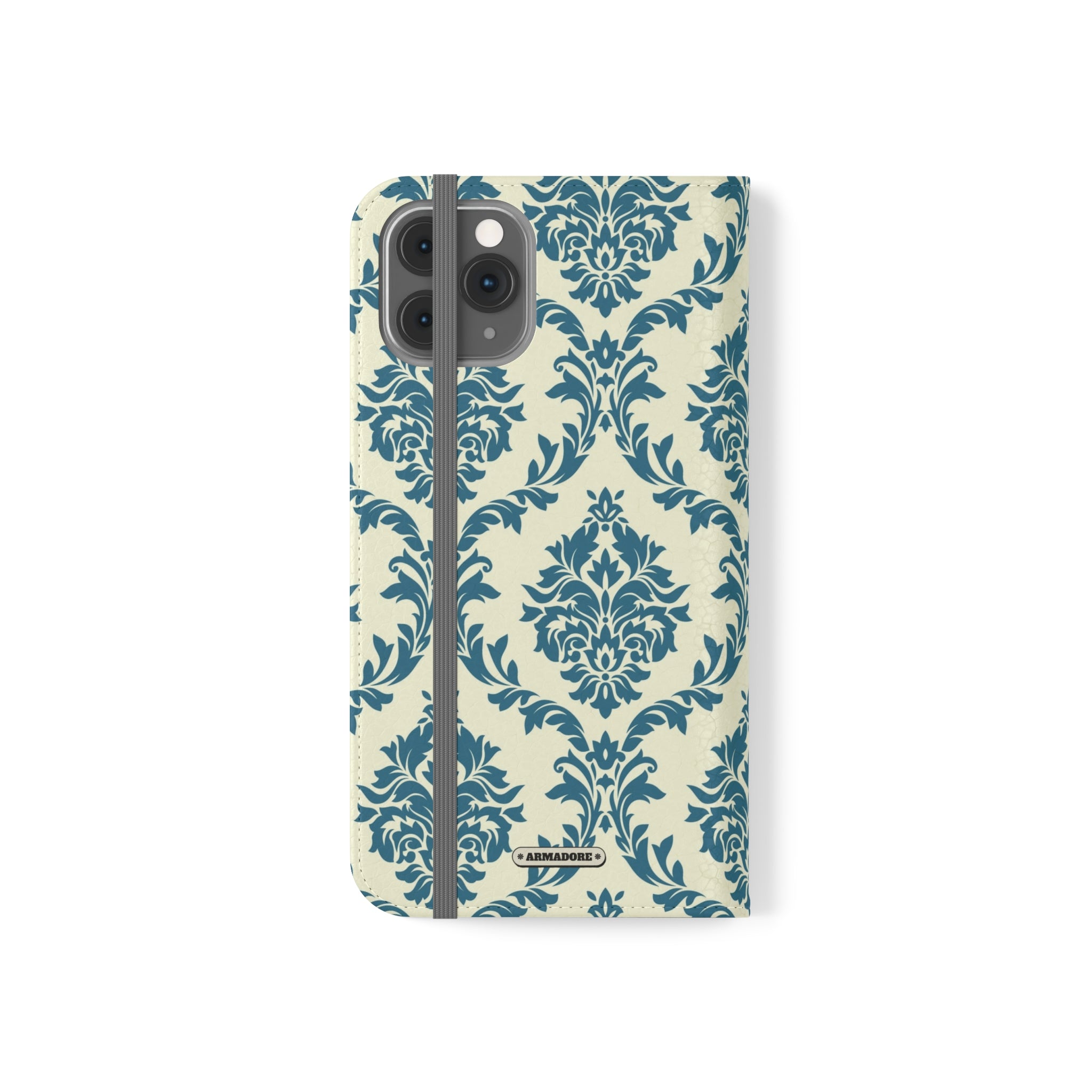 Cyan Floral  Vegan Leather Flip Case