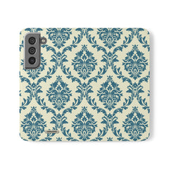 Cyan Floral  Vegan Leather Flip Case