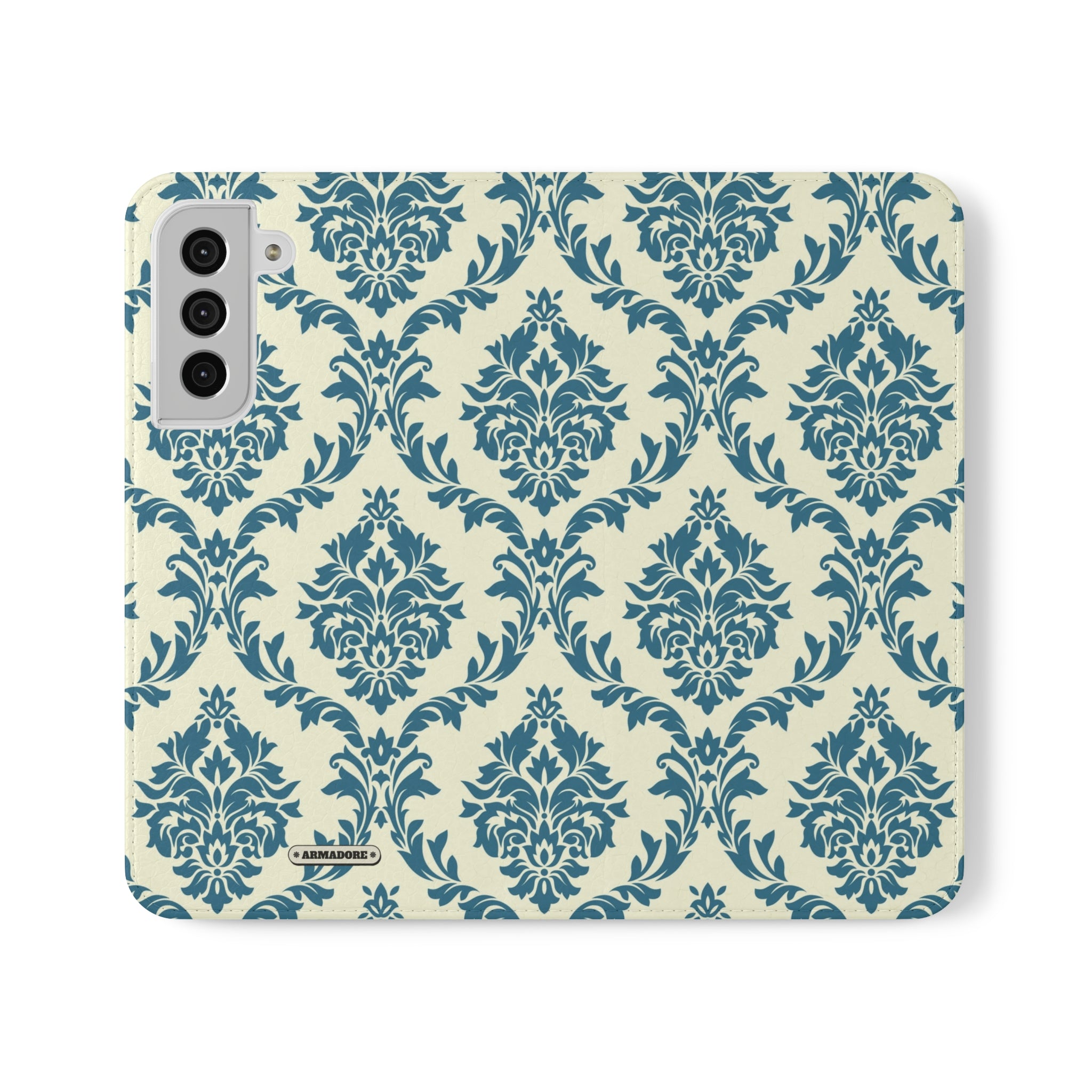 Cyan Floral  Vegan Leather Flip Case