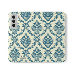 Cyan Floral  Vegan Leather Flip Case