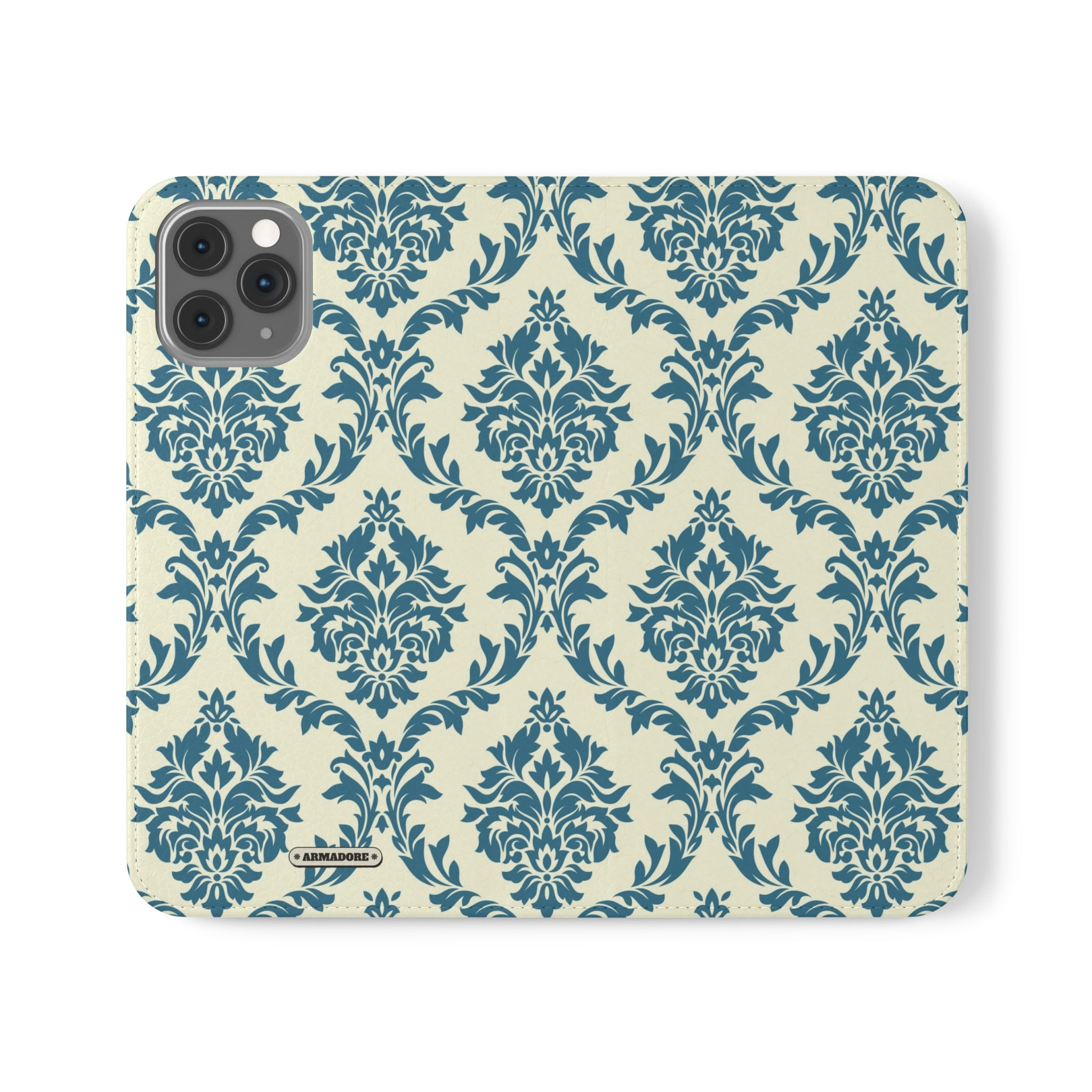 Cyan Floral  Vegan Leather Flip Case