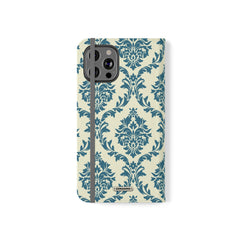 Cyan Floral  Vegan Leather Flip Case