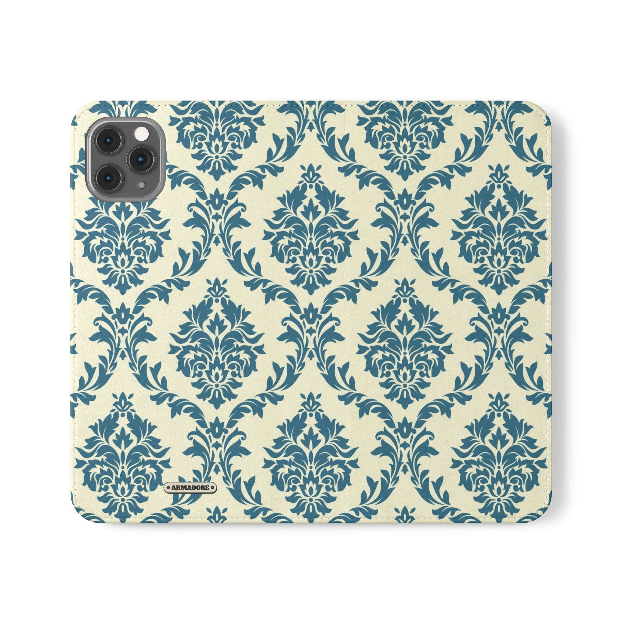 Cyan Floral  Vegan Leather Flip Case