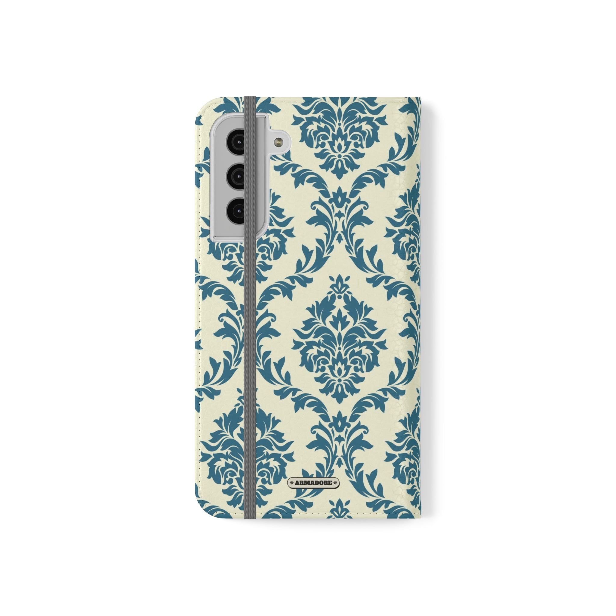 Cyan Floral  Vegan Leather Flip Case