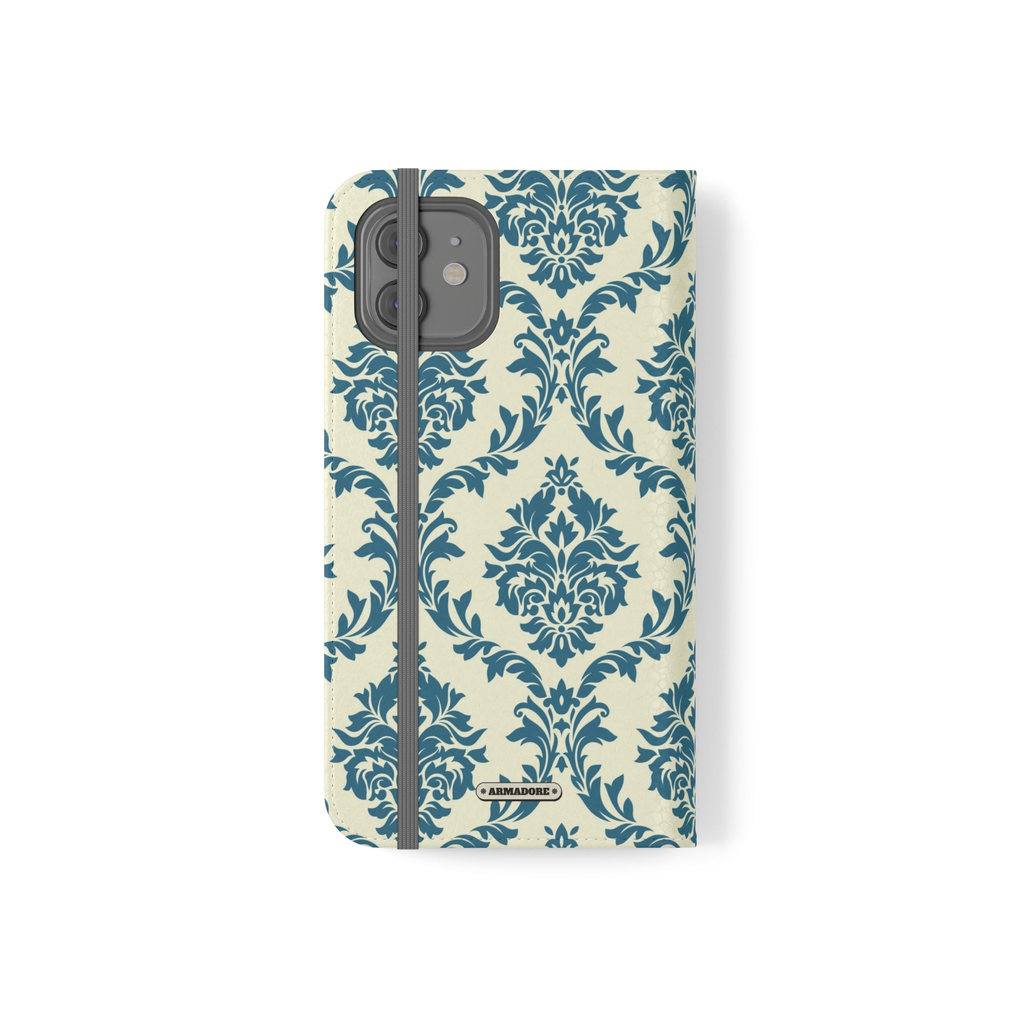 Cyan Floral  Vegan Leather Flip Case