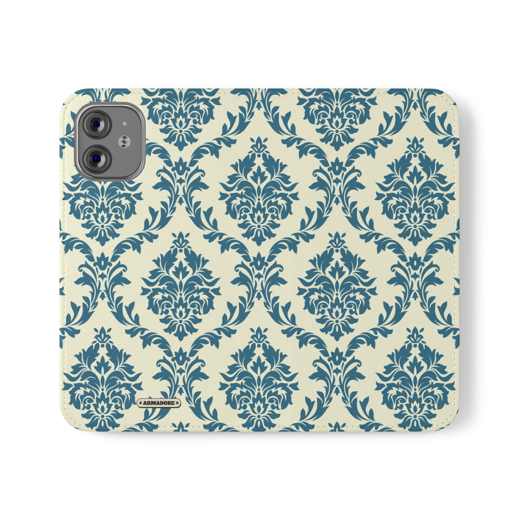 Cyan Floral  Vegan Leather Flip Case